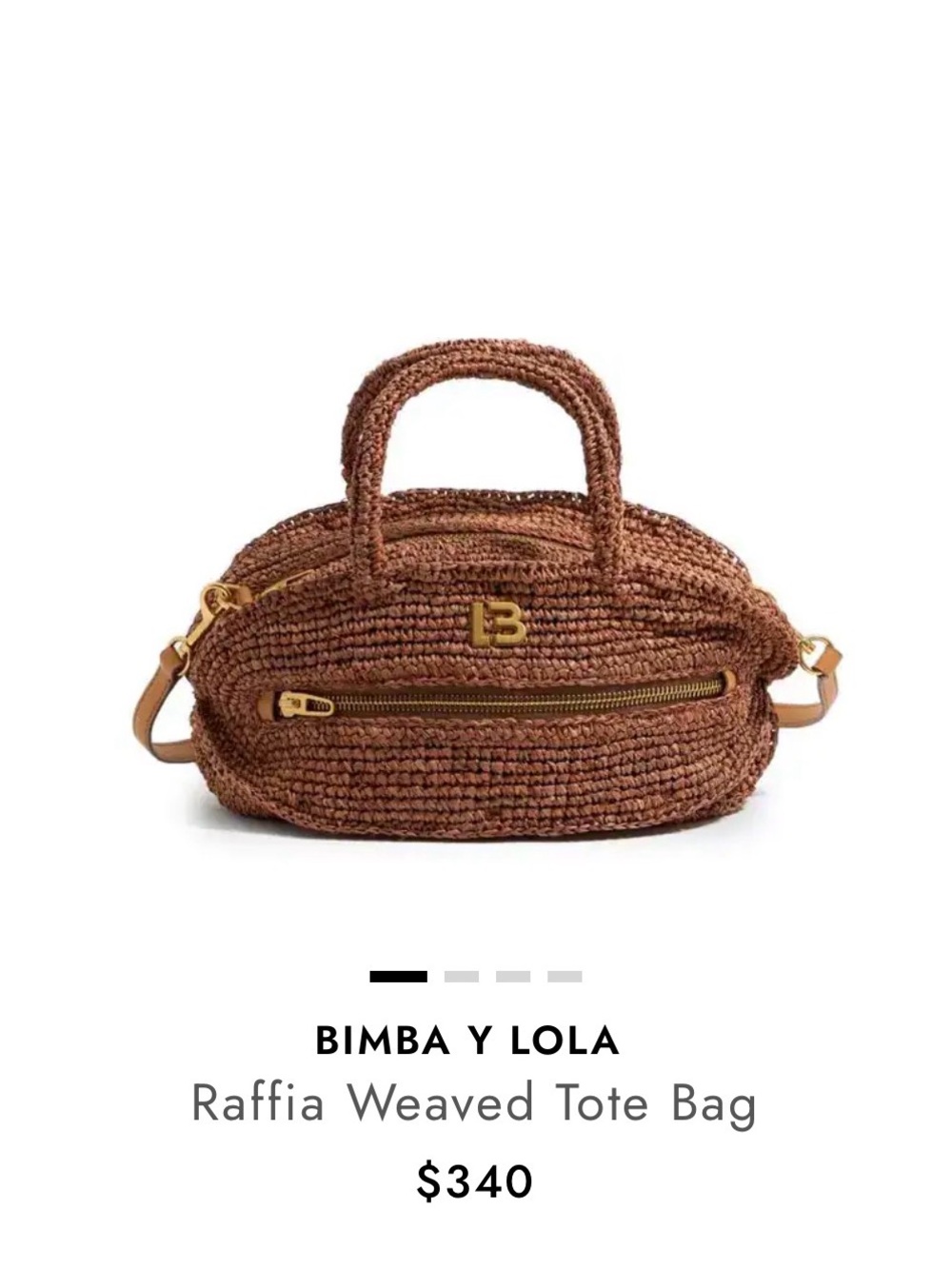 Bimba Y Lola Brown Raffia Tote Bag with Front Zip